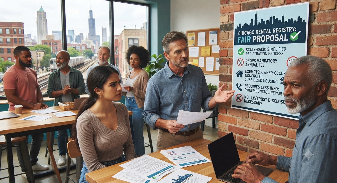 Chicago City Council members reviewing the FAIR ordinance